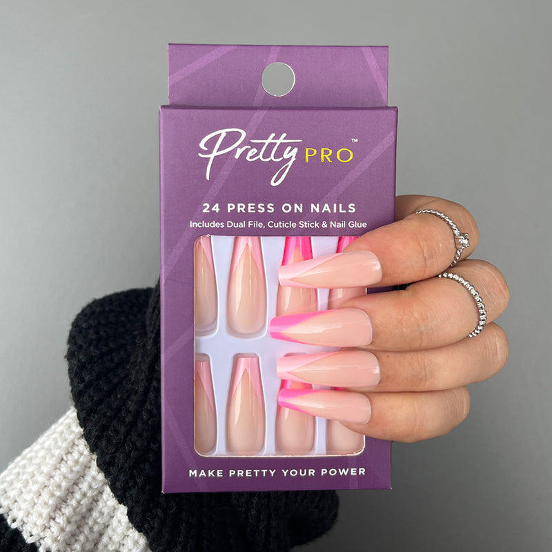 Press On False Nails Great Minds Pink Alike 24pcs