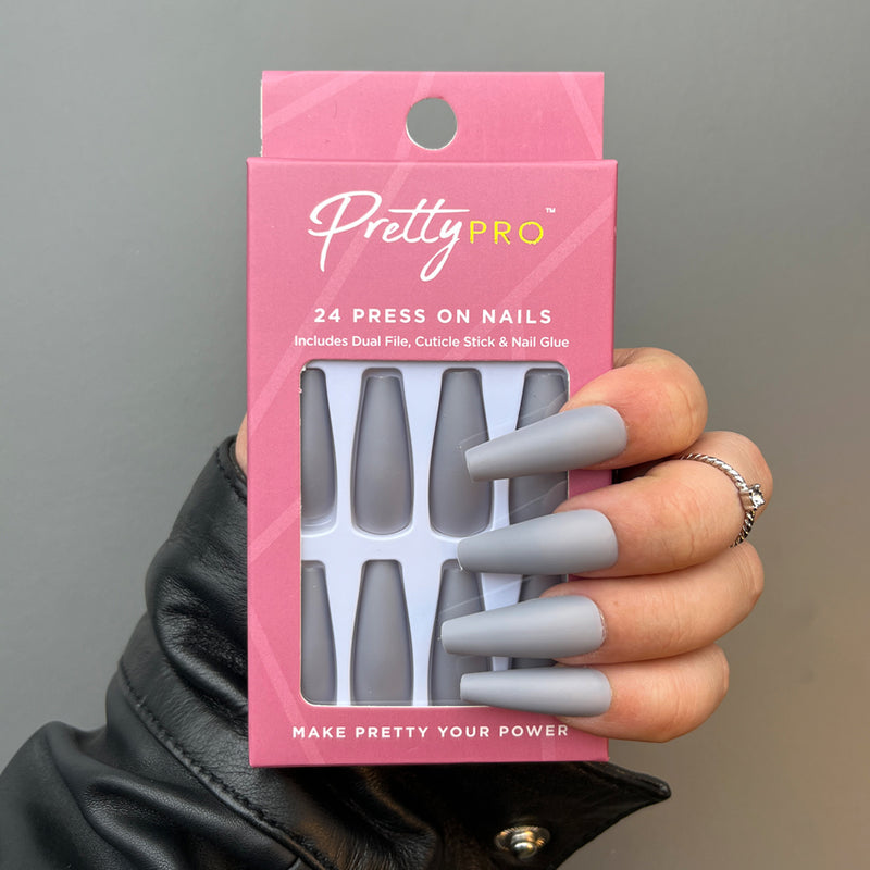 Press On False Nails Groundhog Grey 24pcs