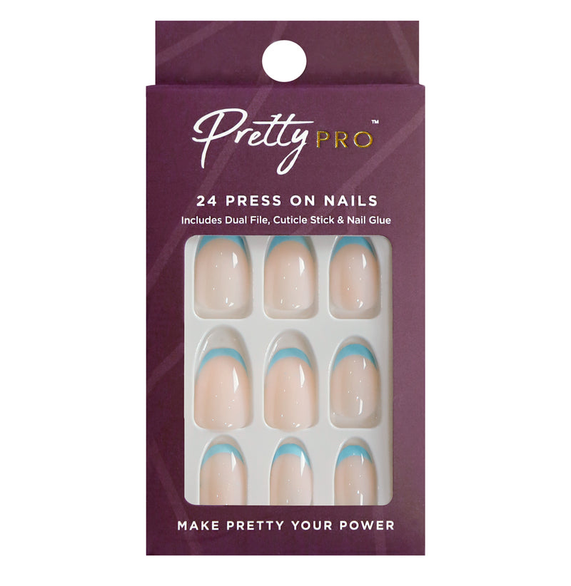 Press On False Nails Blue Tip 24pcs