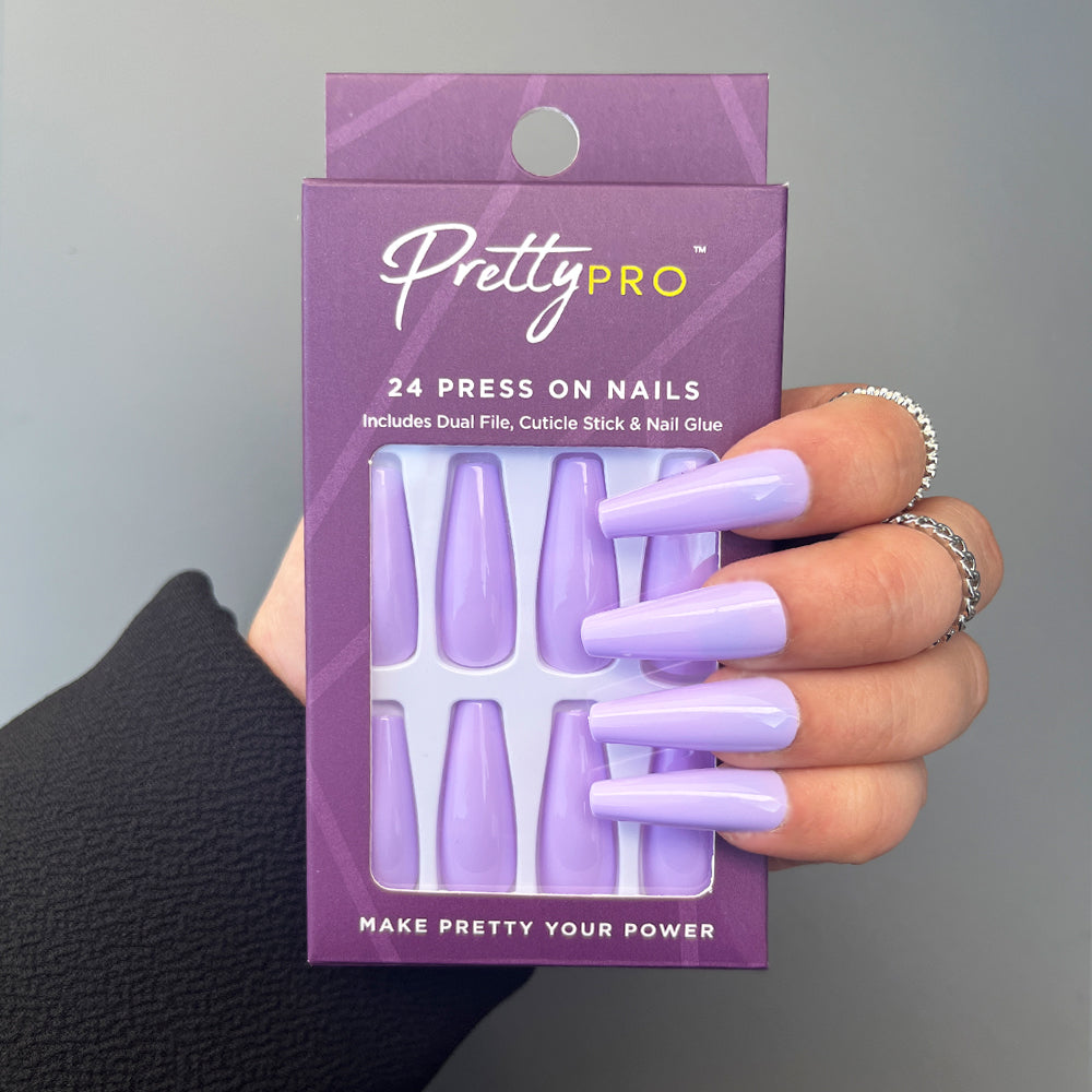 Press On False Nails Smell The Lavender 24pcs Pretty Pro Nails