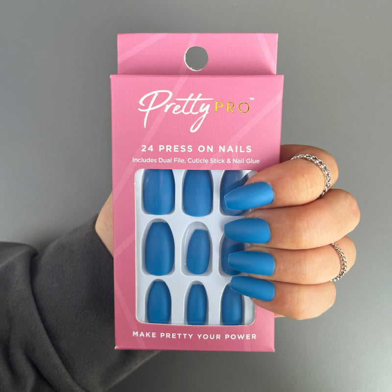 Press On False Nails Too Good To Be Blue 24pcs