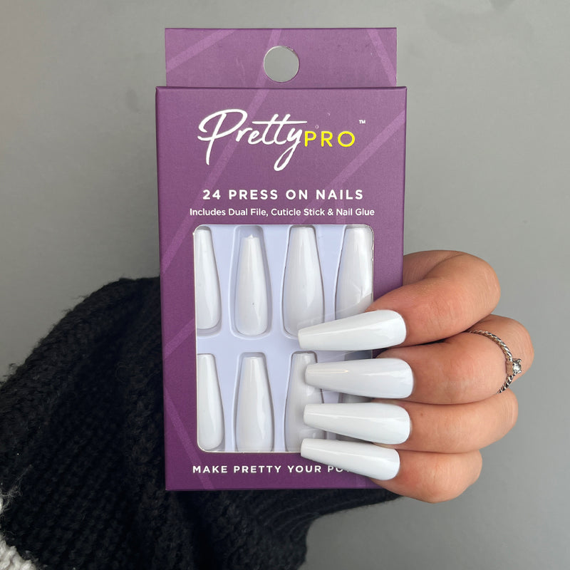 Press On False Nails White Out 24pcs