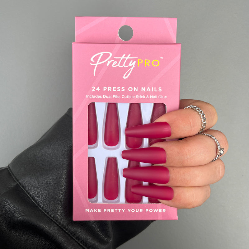 Press On False Nails You Make My Heart Beet 24pcs