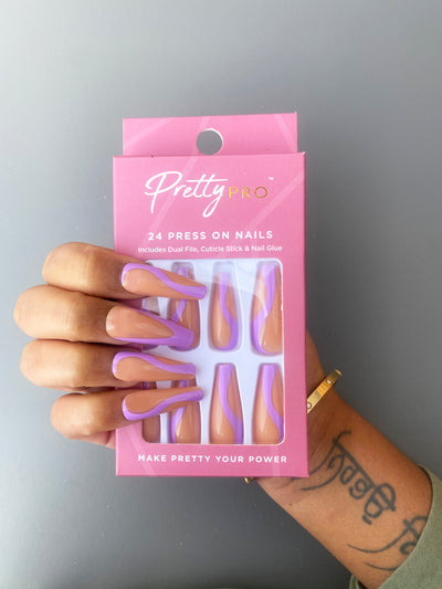 Press On False Nails Here For A Lilac Time 24pcs